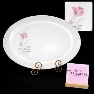 Camelot AMERICAN ROSE  Pink Floral Gray Leaves Large Oval China 16.5" Platter